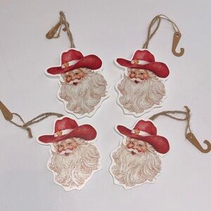 Cowboy Santa Claus Ornaments with Glitter Beard Country Western Santa Ornaments